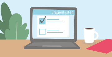 Illustratie van laptop met daarop vragenlijstenportaal van Therapieland