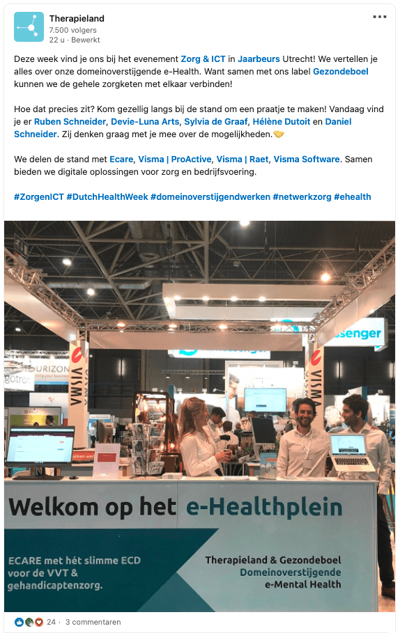 Screenshot van LinkedIn post over Zorg & ICT